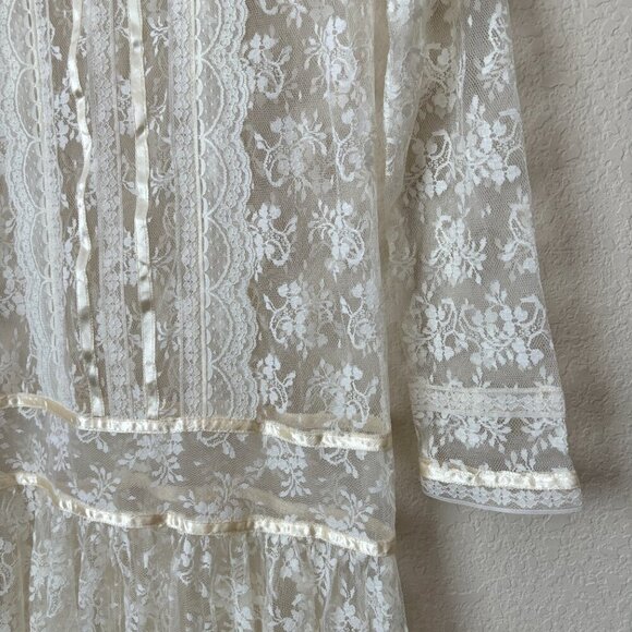 Gunne Sax by Jessica McClintock Vintage 80's Lace Drop Waist Bridal Midi Dress - Picture 8 of 13